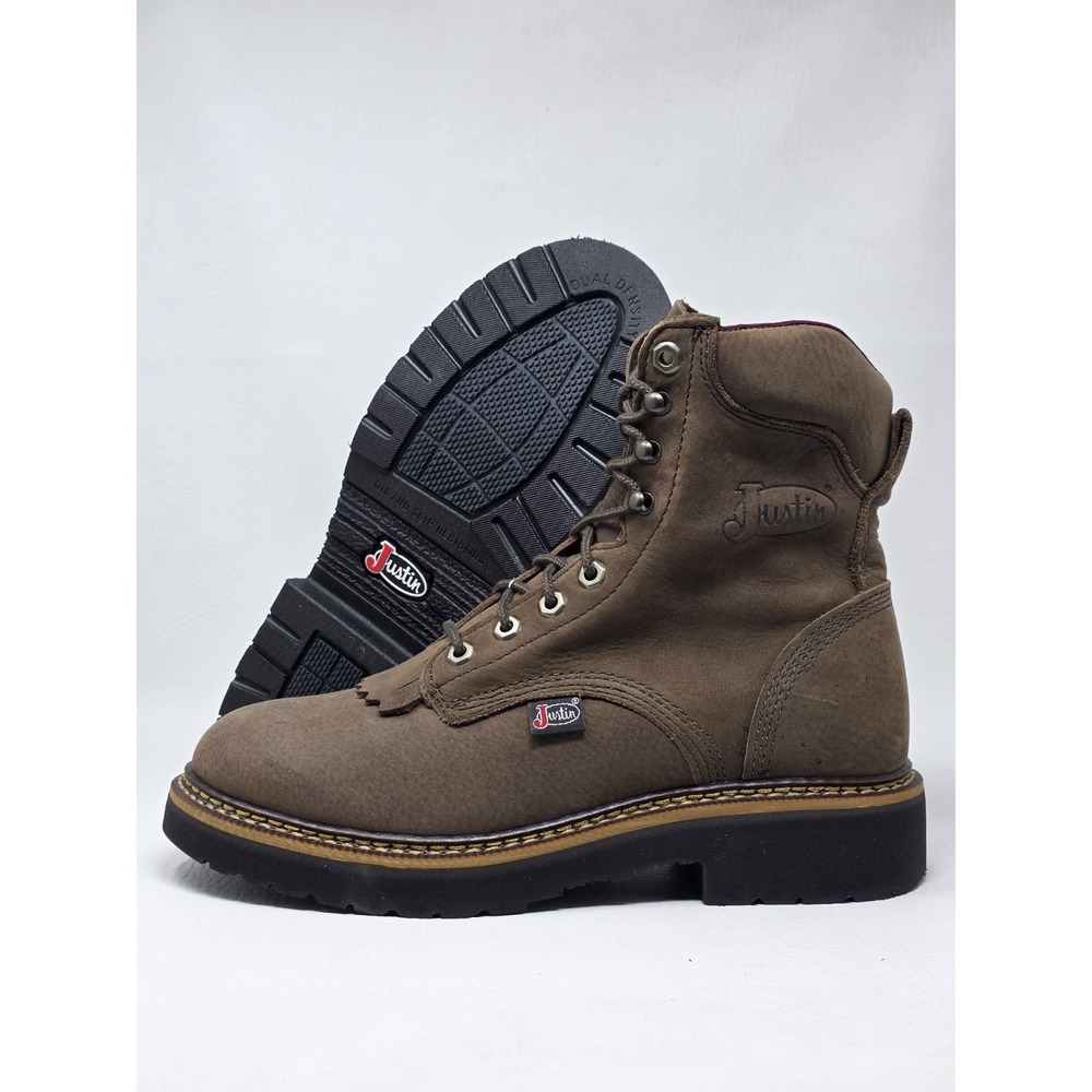 Justin Mens Size 8D 8" Blueprint Leather Soft Toe Work Boots Brown OW440 New